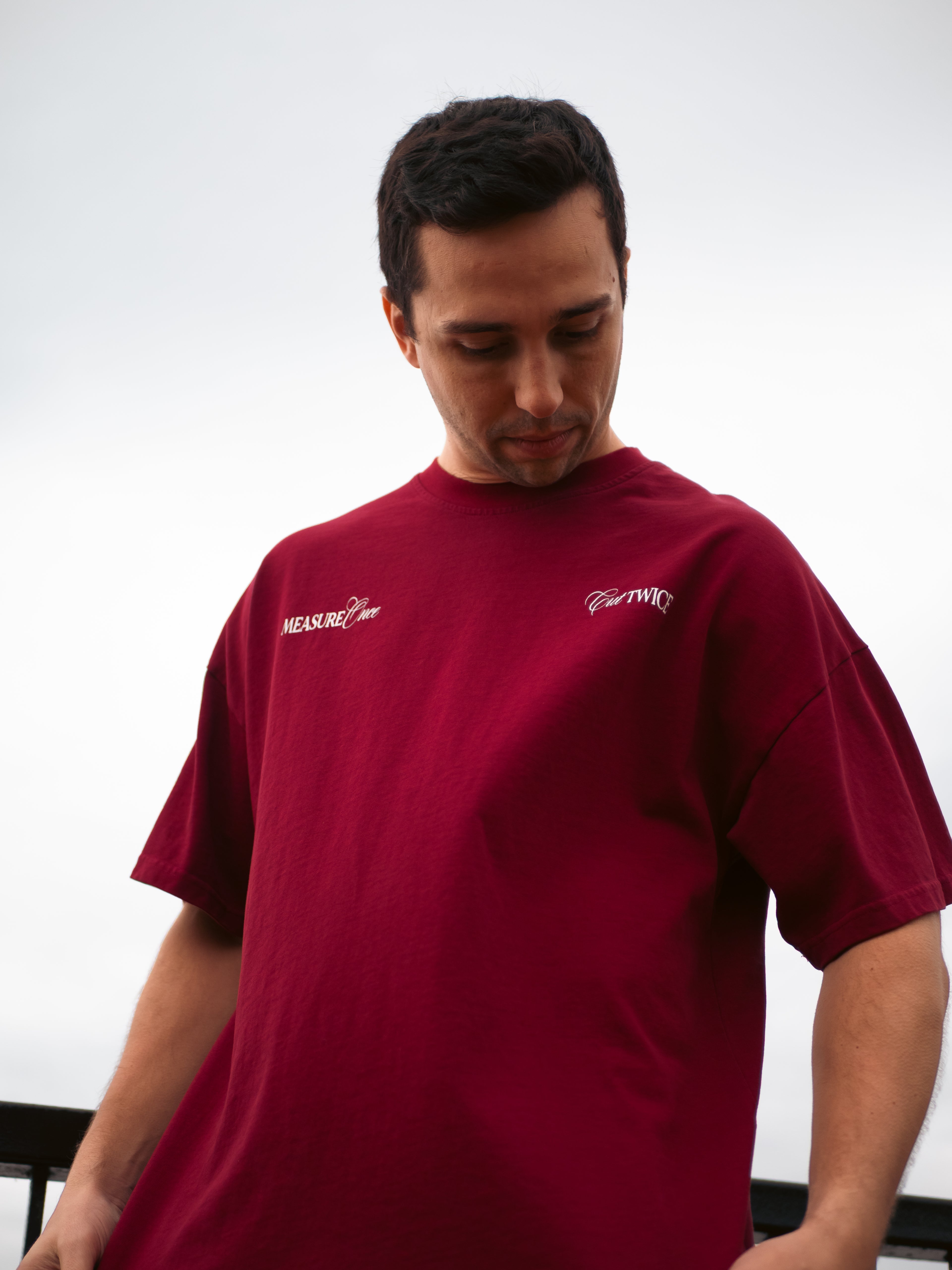 Measure Once Cut Twice Tee - Burgundy
